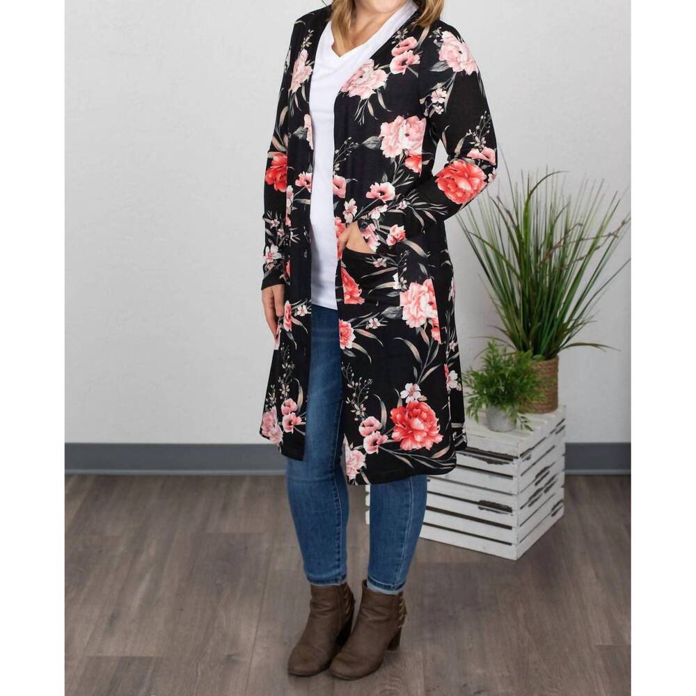 NEW MICHELLE MAE colbie cardigan in black and pink floral